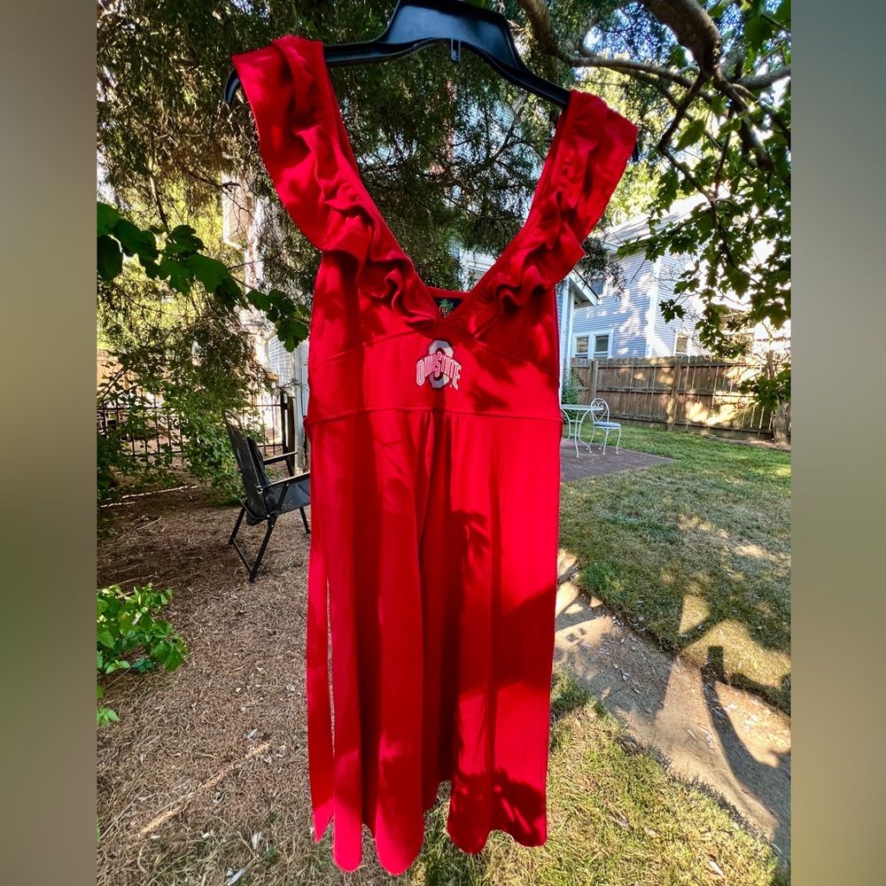 Beautiful Ohio State ruffled Mini Dress OSU Tailgate Party Red S empire waist